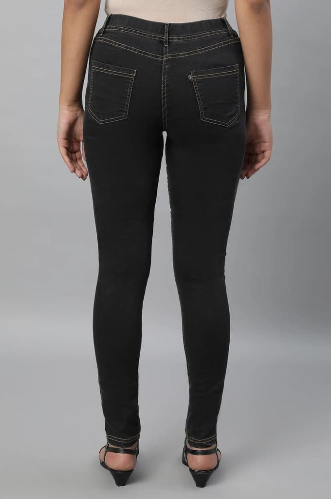 Grey Solid Skinny Fit Denim Jeggings With Slip On Closure — photo 2