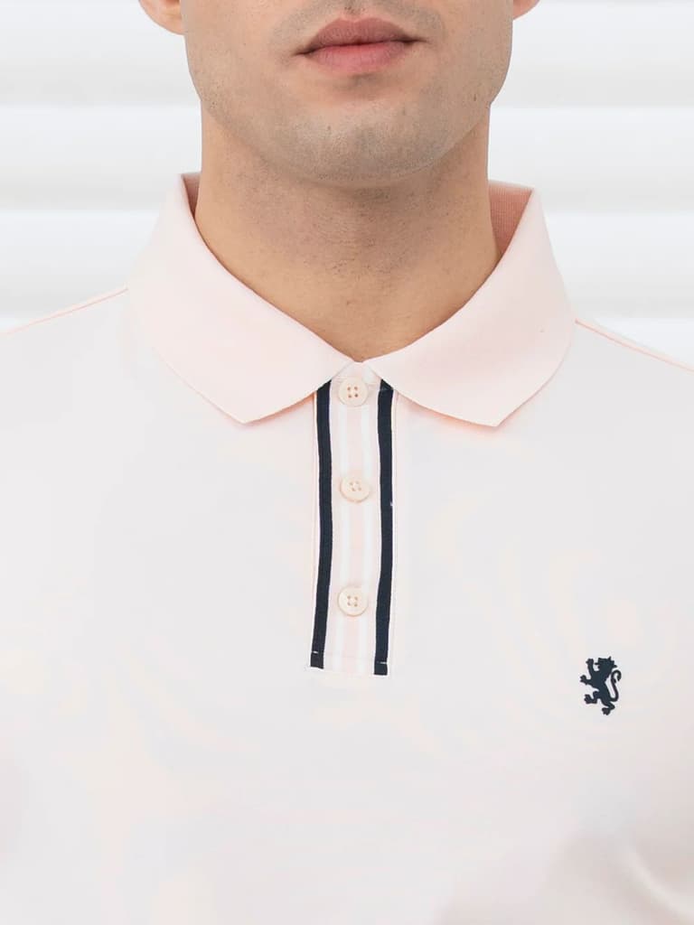 T Shirts for Men in Pastel Pink | Jacquard Placket Polo T Shirt — photo 5