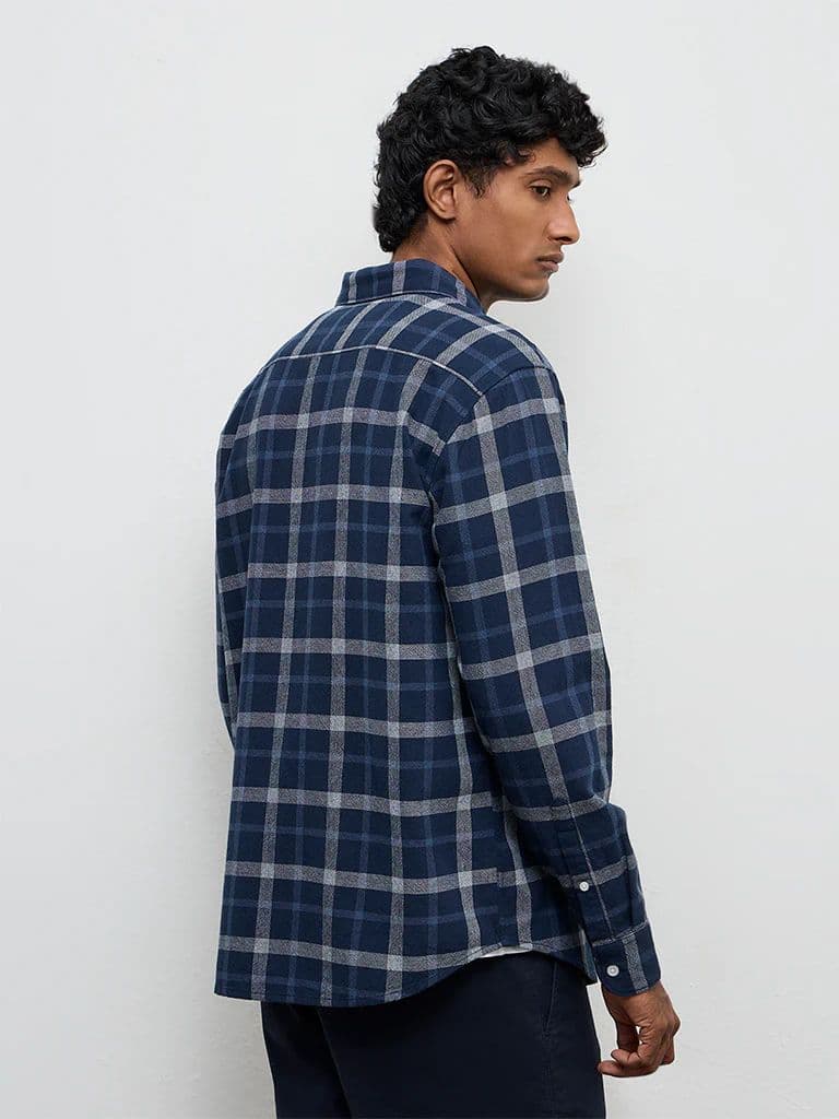WES Casuals Navy Checkered Relaxed-Fit Cotton Shirt — photo 4