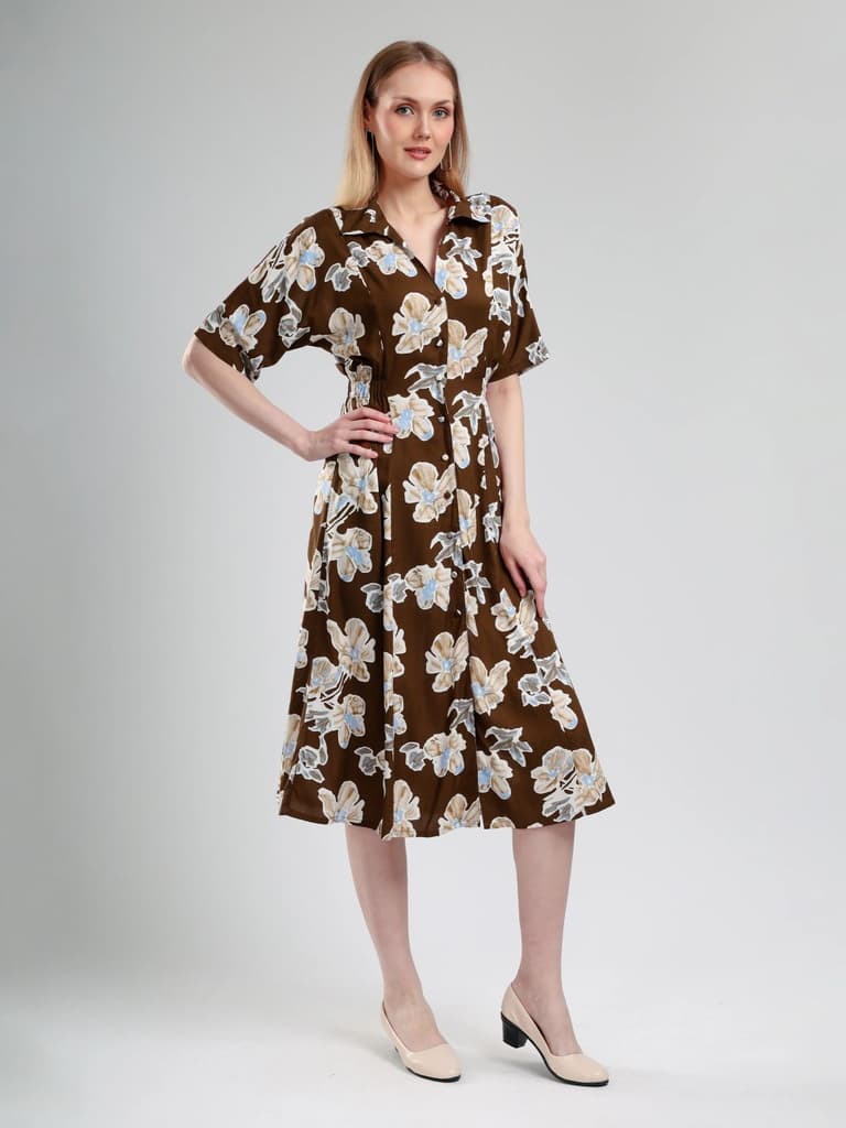 Cory Edge Delphi Collard midi dress- Brown — photo 5