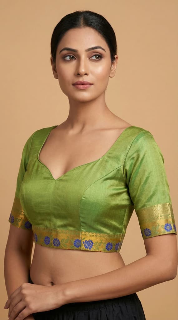 MIMOSA Women's Woven Design Paithani Style Raw Silk Saree with Blouse Piece - Olive ( SA00003127OLFREE ) — photo 5