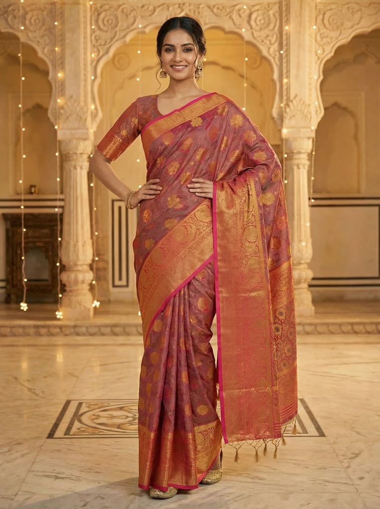 MIMOSA Women's Woven Design Kanjivaram Style Art Silk Saree with Blouse Piece - Rani ( SA00003142RNFREE ) — photo 2