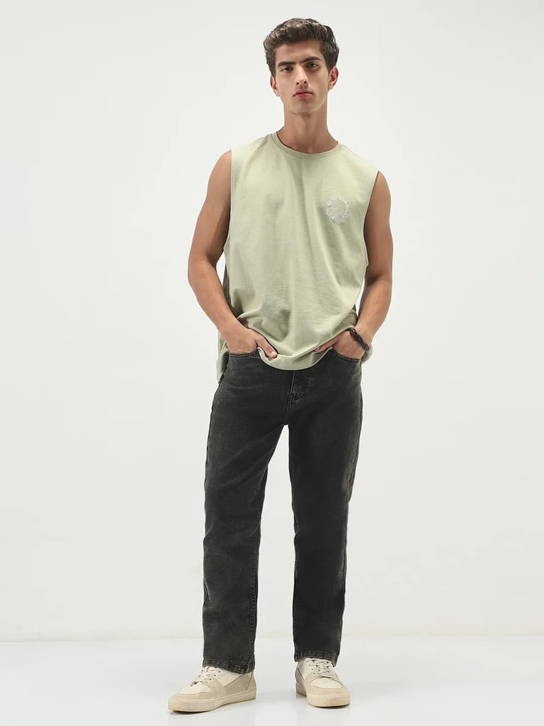Men's Black Straight Fit Heavy Washed Jeans Stretchable — photo 4