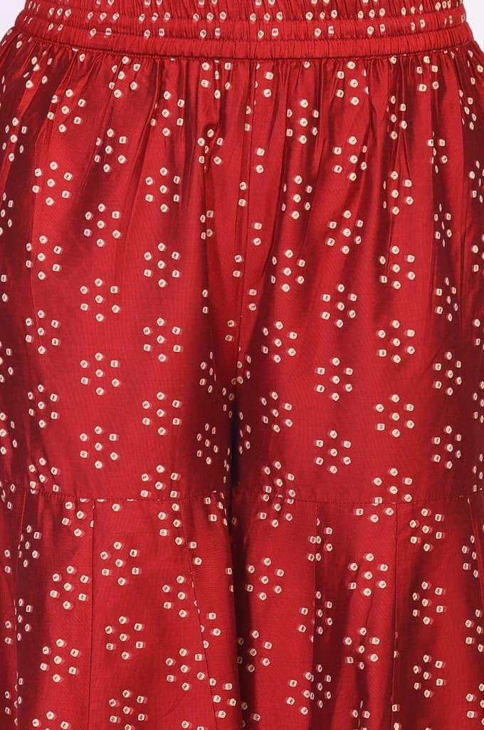 Red Embroidered Straight Art Silk Kurta with Sharara and Dupatta Set — photo 7