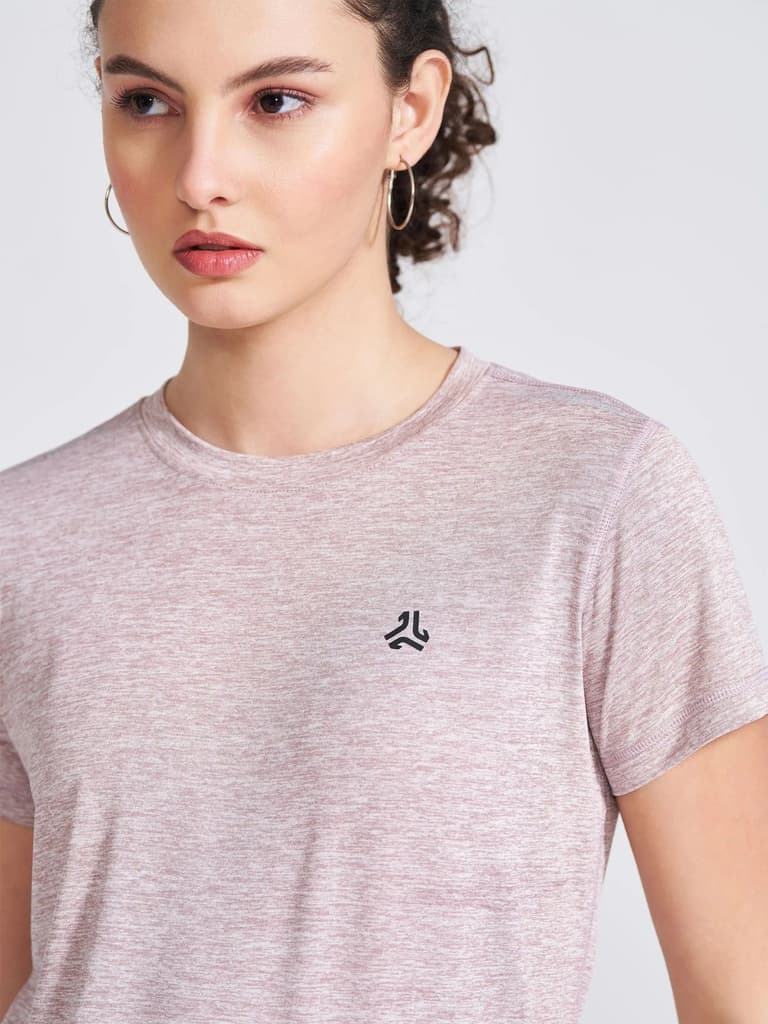 Women's Mauve Self Design Round Neck T-Shirt — photo 2