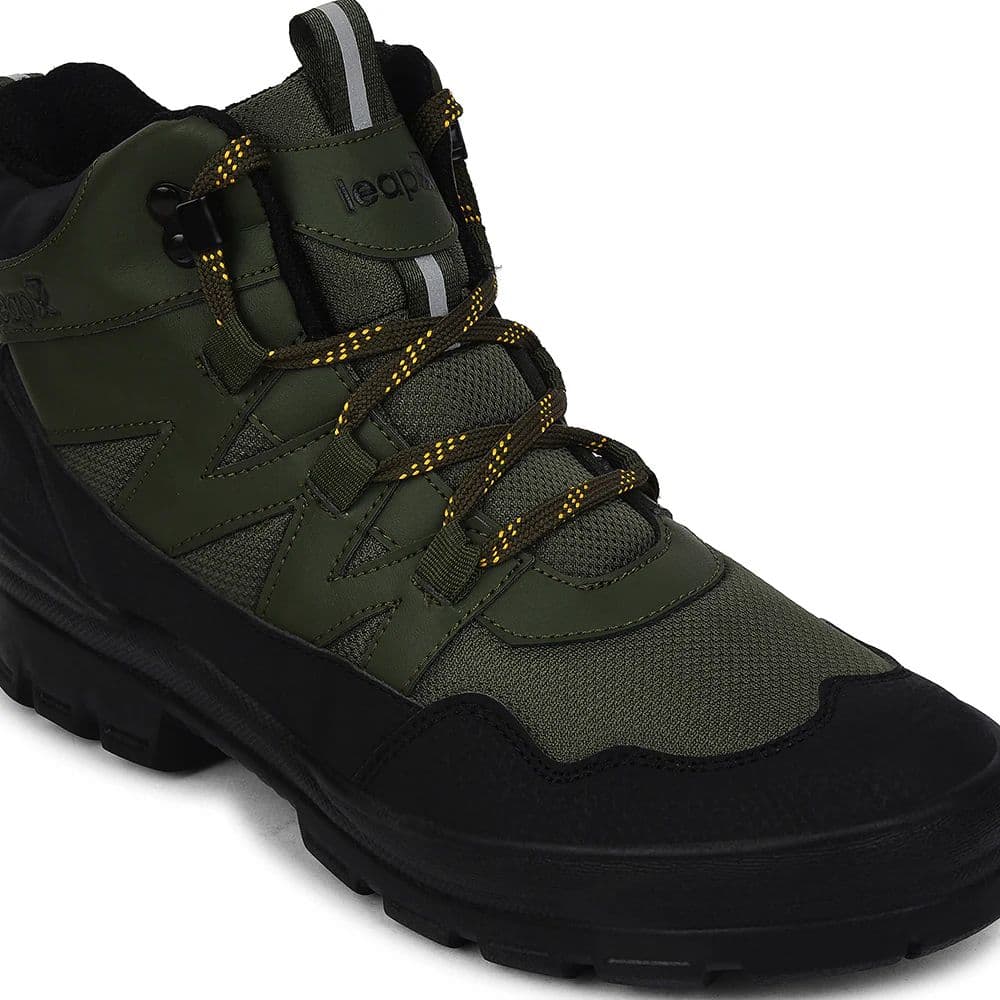 Leap7x Olive Green Sports Lace-Up Trekking Shoes For Men DRAWNER-1E By Liberty — photo 5