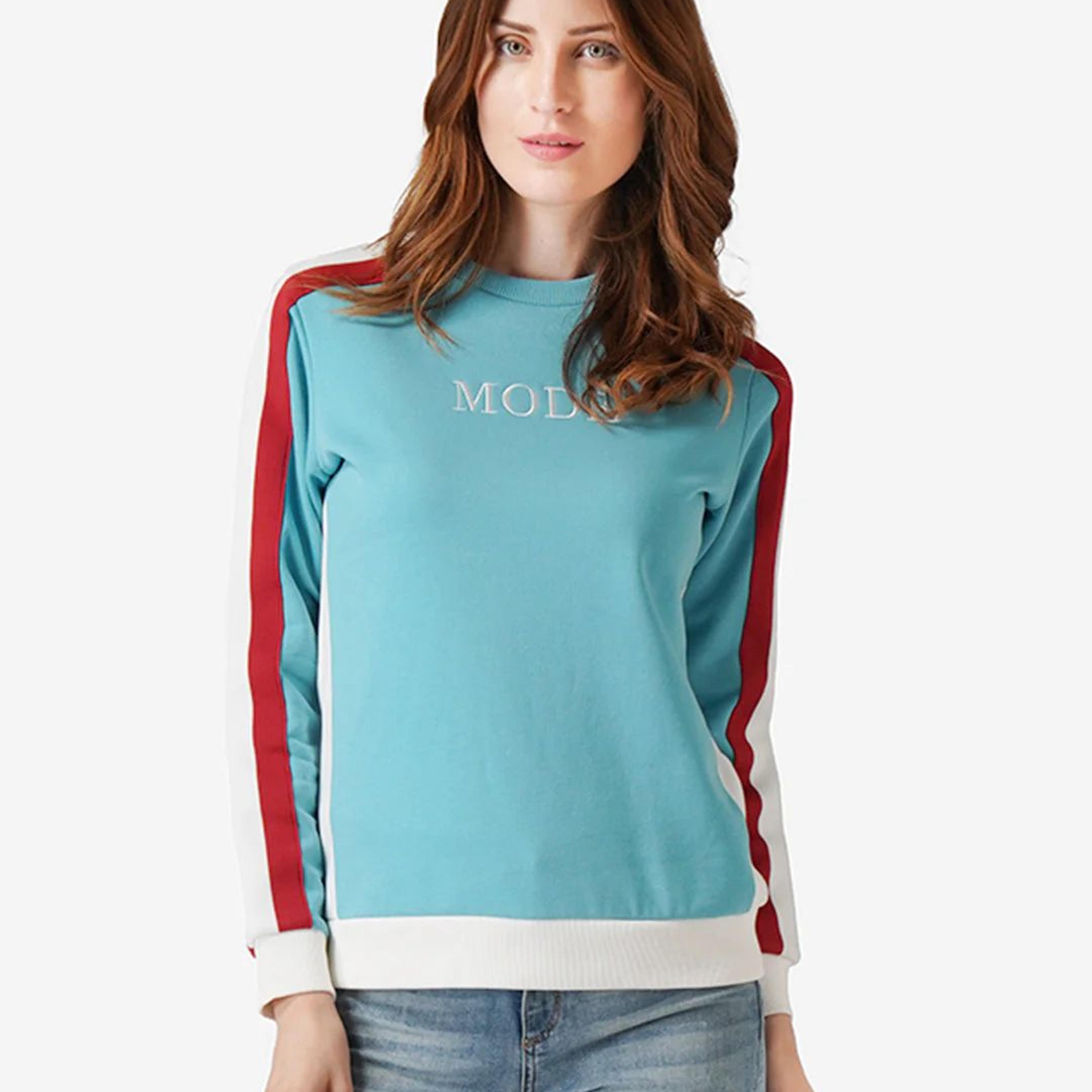 Sweatshirts for Women in Bright Blue | Cotton Blend Printed Sweatshirt