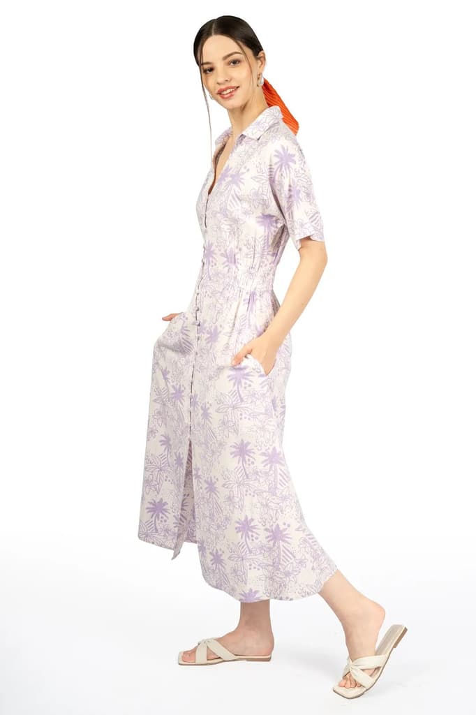 Lavender & White Floral Collared Midi Dress — photo 2