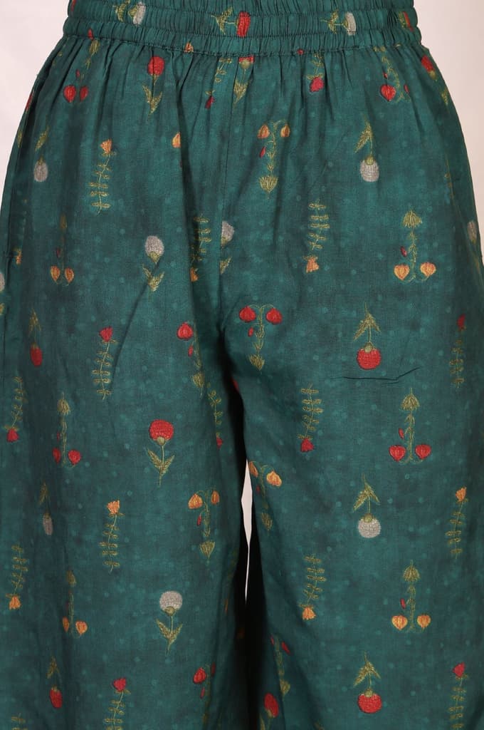 Green Floral Printed Straight Kurta with Flared Pants and Dupatta Set — photo 7