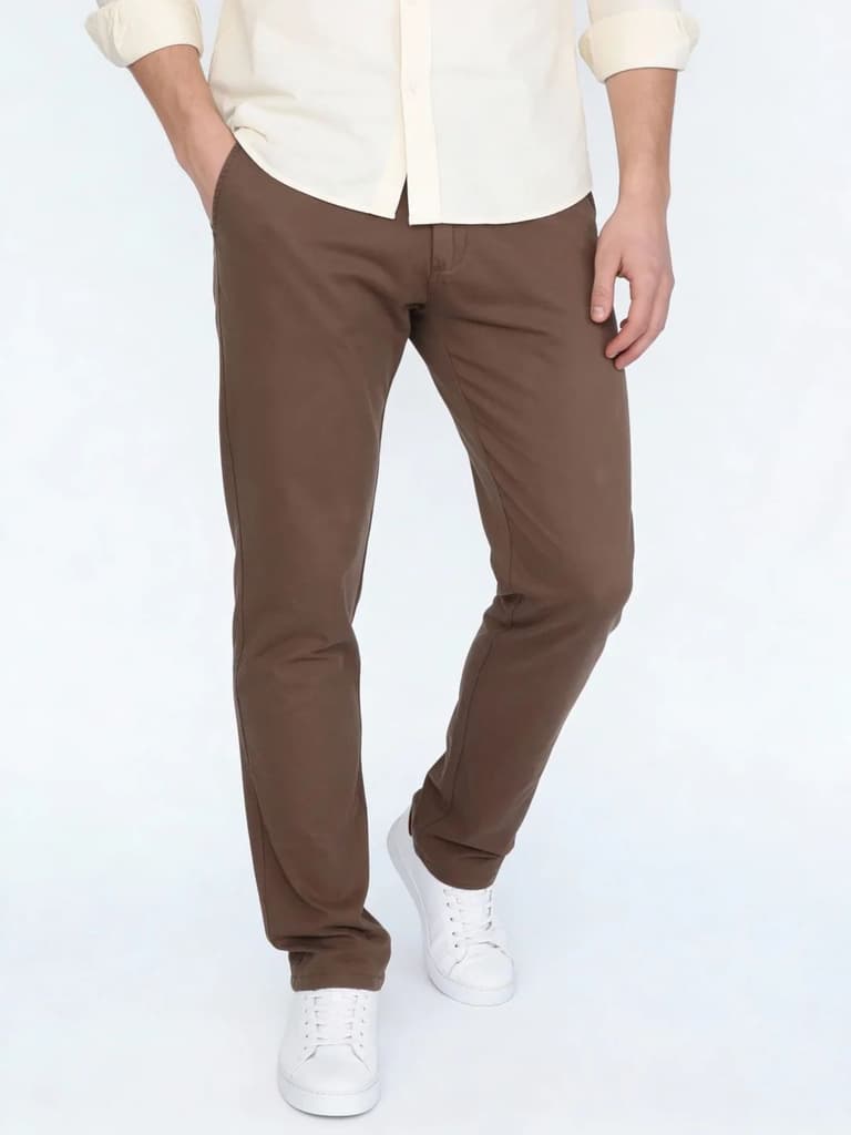 Men's Dark Taupe Straight Fit Mid Rise Cotton Casual Chinos Trousers Stretch — 28 / Dark Taupe