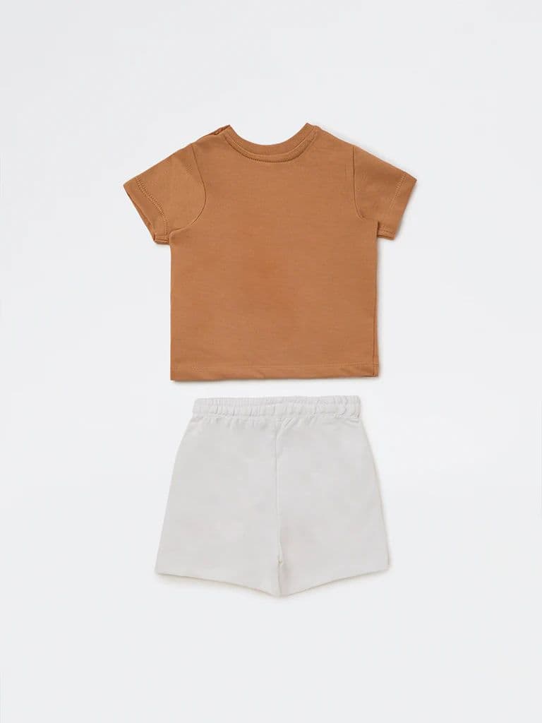 HOP Baby Boys Brown Graphic Cotton T-Shirt and Shorts Set — photo 3