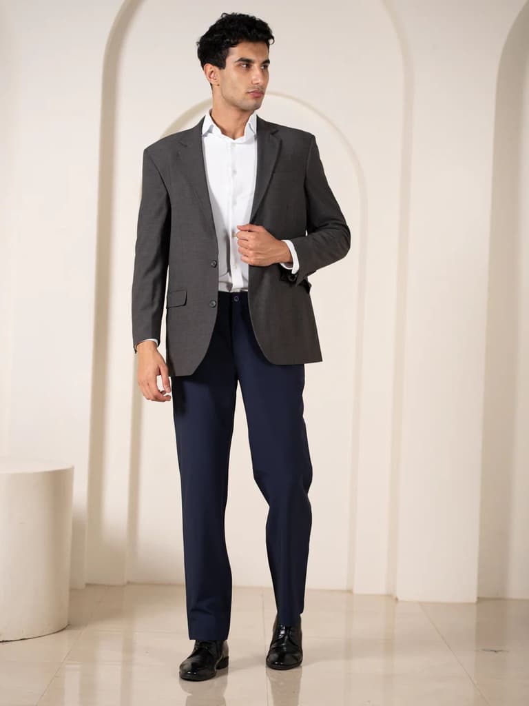 Uplift Navy 247 Relaxed Fit Smart Formal Trousers — photo 2