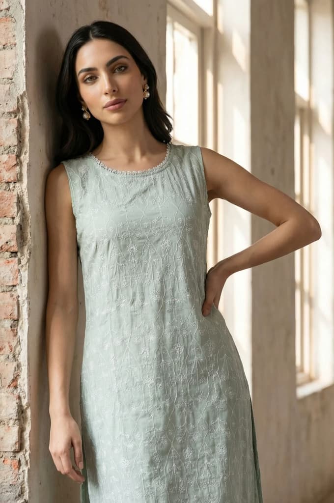 Sea Green Thread Embroidered Rayon Straight Kurta — photo 3