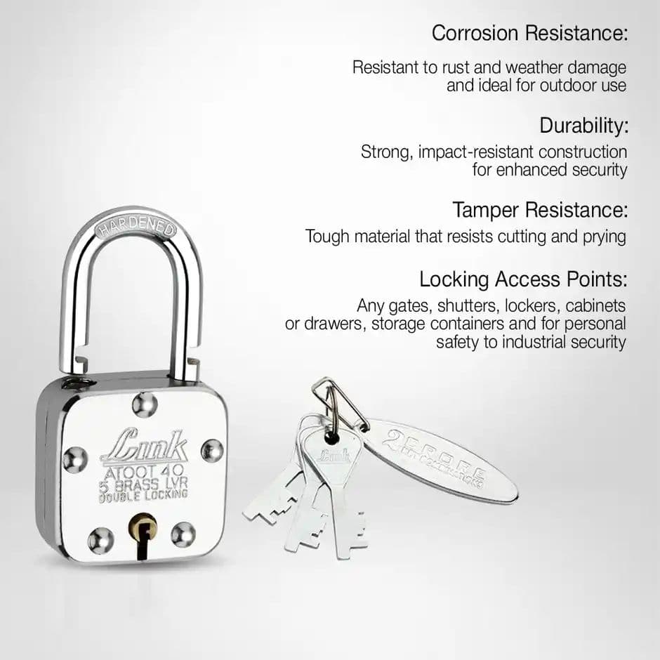 Link Stainless steel Brass Levers With Hardened Shackle Atoot 40 mm padlock with 3 Keys