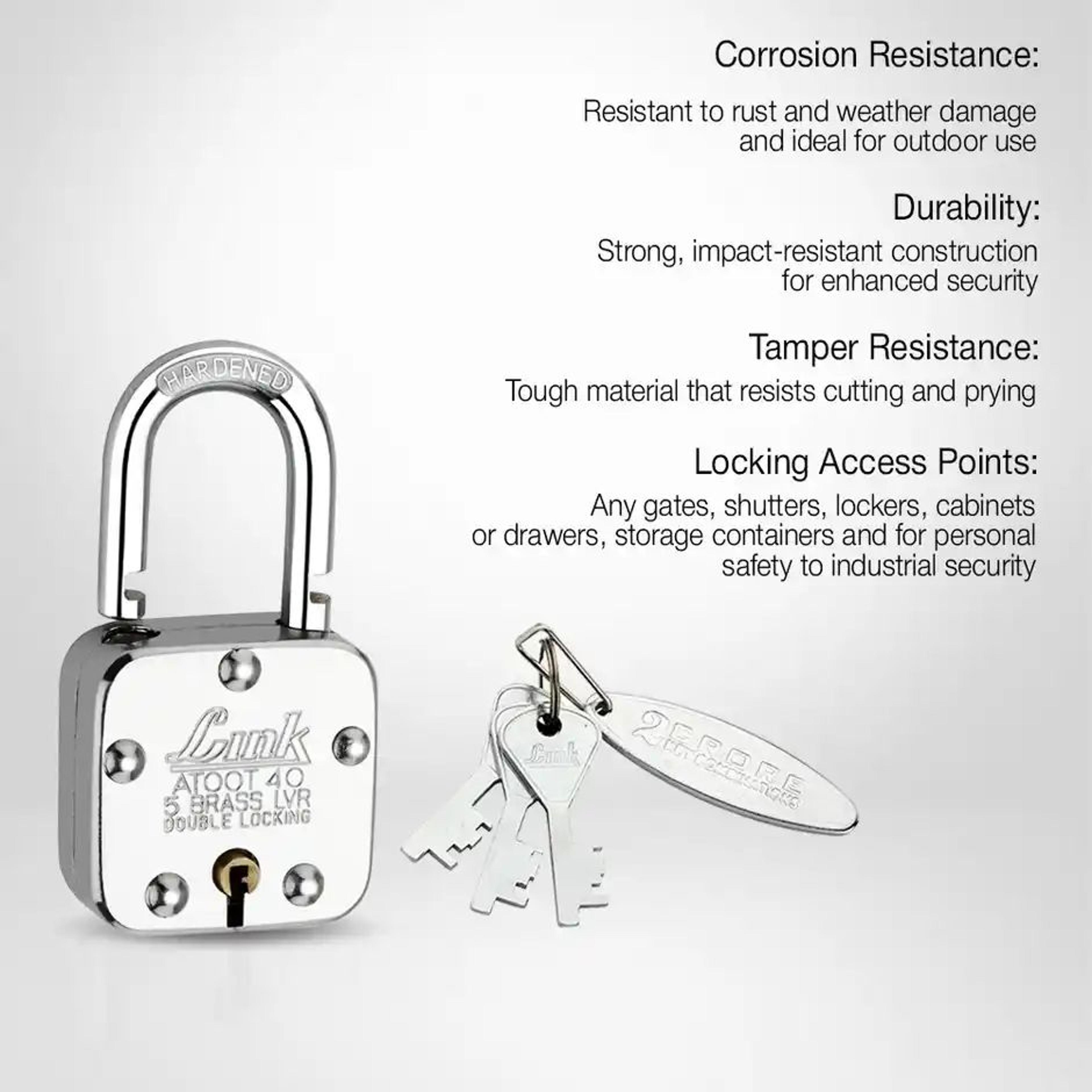 Link Stainless steel Brass Levers With Hardened Shackle Atoot 40 mm padlock with 3 Keys