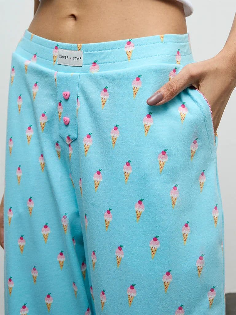 Superstar Blue Printed High-Rise Cotton-Blend Pants — photo 3