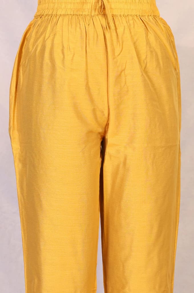 Yellow Floral Embroidered Straight Kurta with Pants and Dupatta Set — photo 7