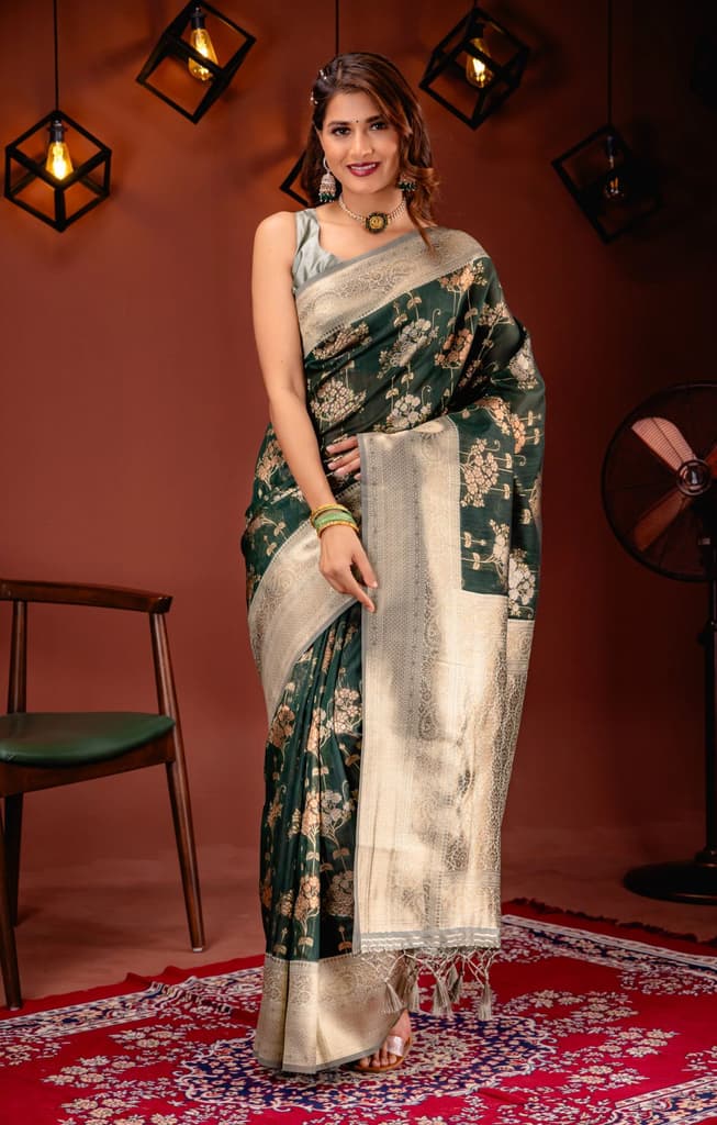 Mimosa Women's Woven Design Kanjivaram Style Art Silk Saree With Blouse Piece : SA00001736GRNFREE — Green
