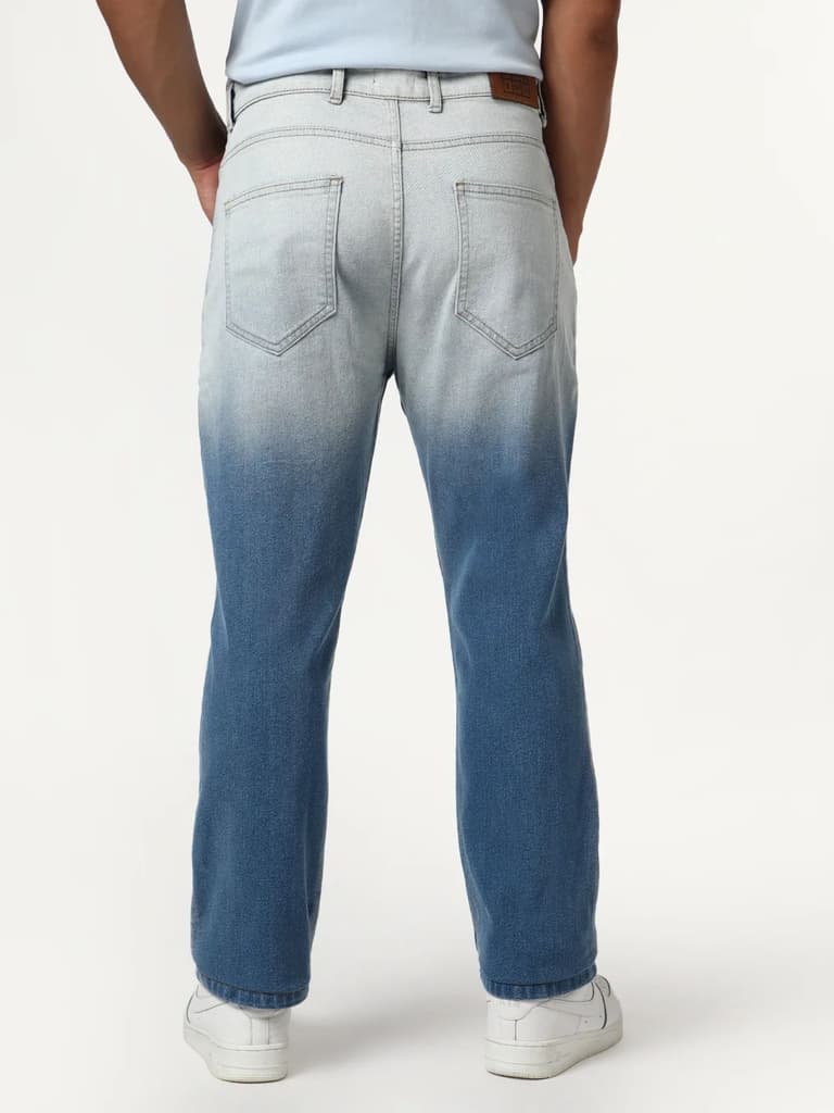 Men's Light Blue Straight Fit Heavy Washed Faded Denim Jeans Stretchable — photo 4