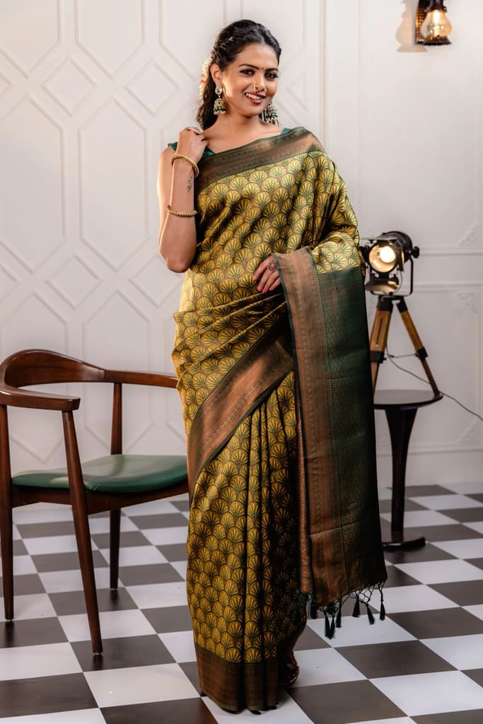 Mimosa Women's Woven Design Kanjivaram Style Art Silk Saree With Blouse Piece : SA00001790YLWFREE — Yellow