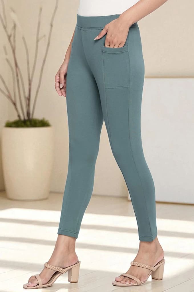 Green Solid Calf Length Tights — photo 5