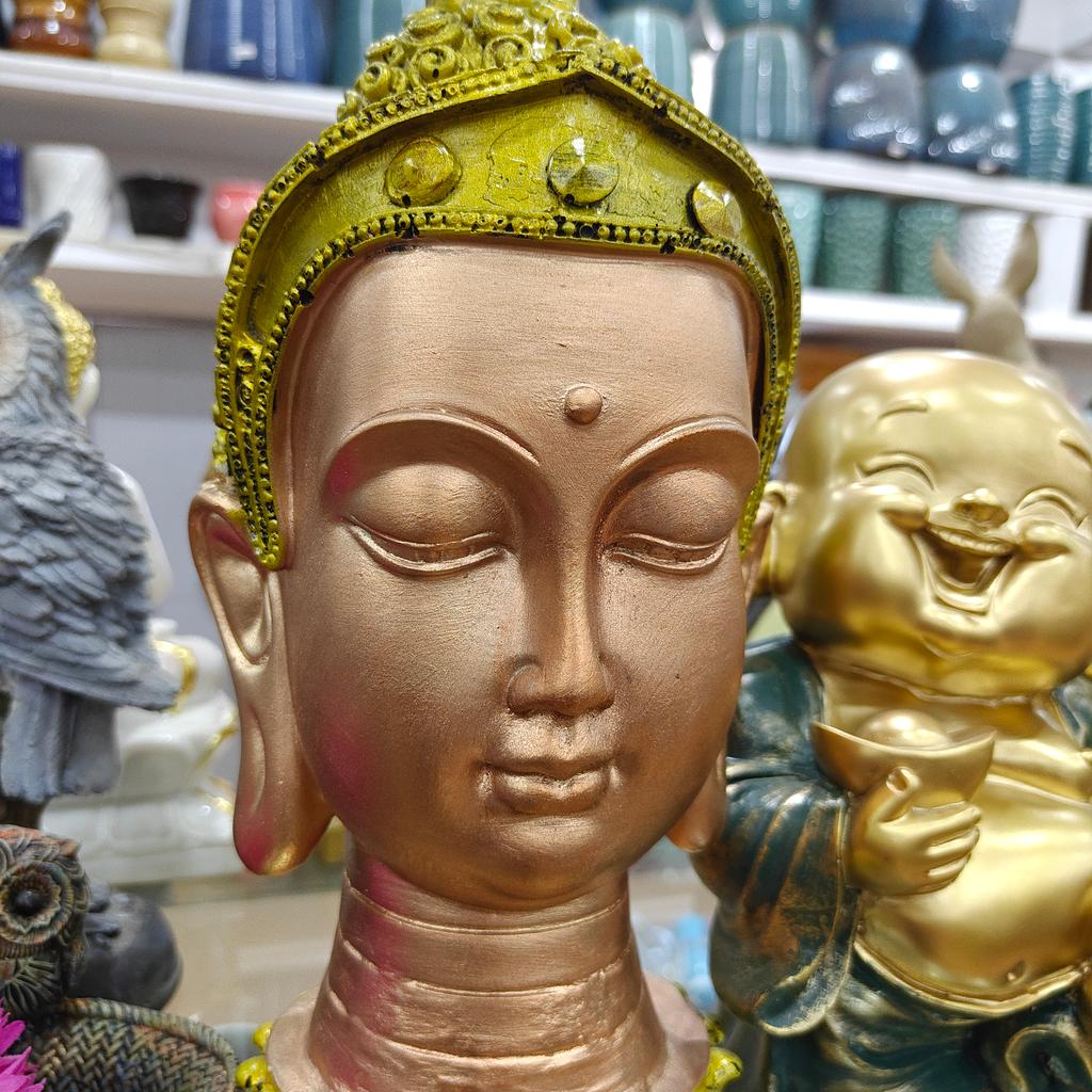 Gold Buddha Head Statue | Decorative | Gold | Yellow