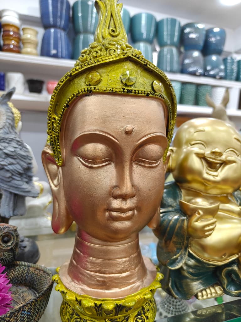 Gold Buddha Head Statue | Decorative | Gold | Yellow