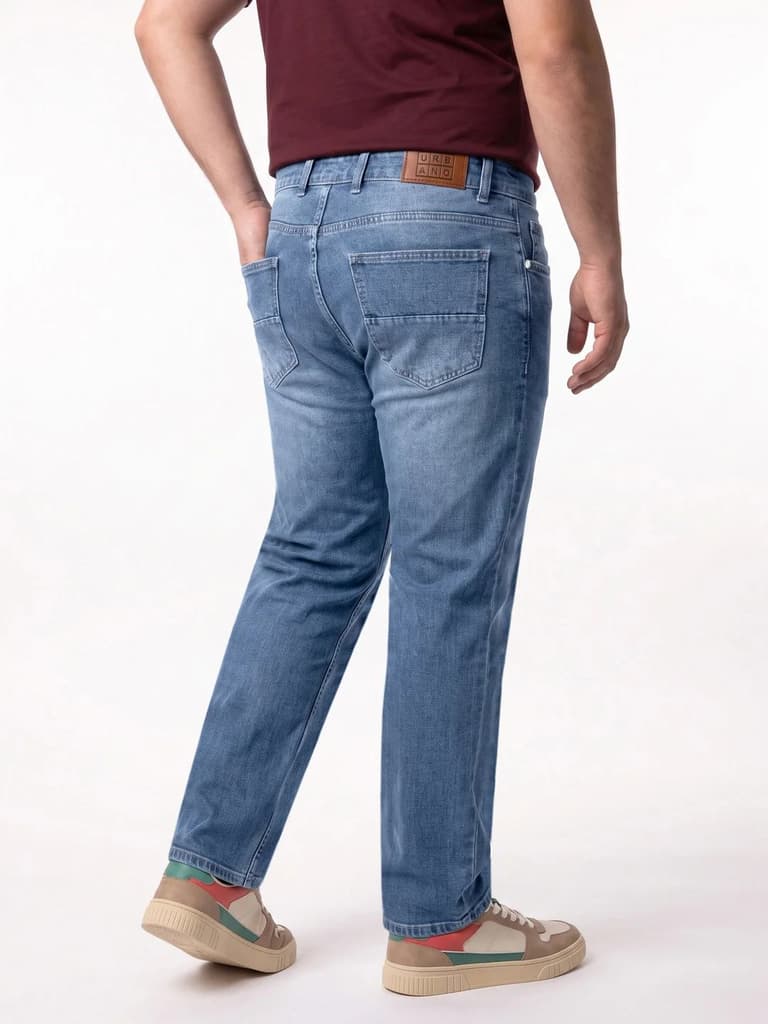 Plus Men's Light Blue Relaxed Fit Washed Denim Jeans Non-Stretchable — photo 3