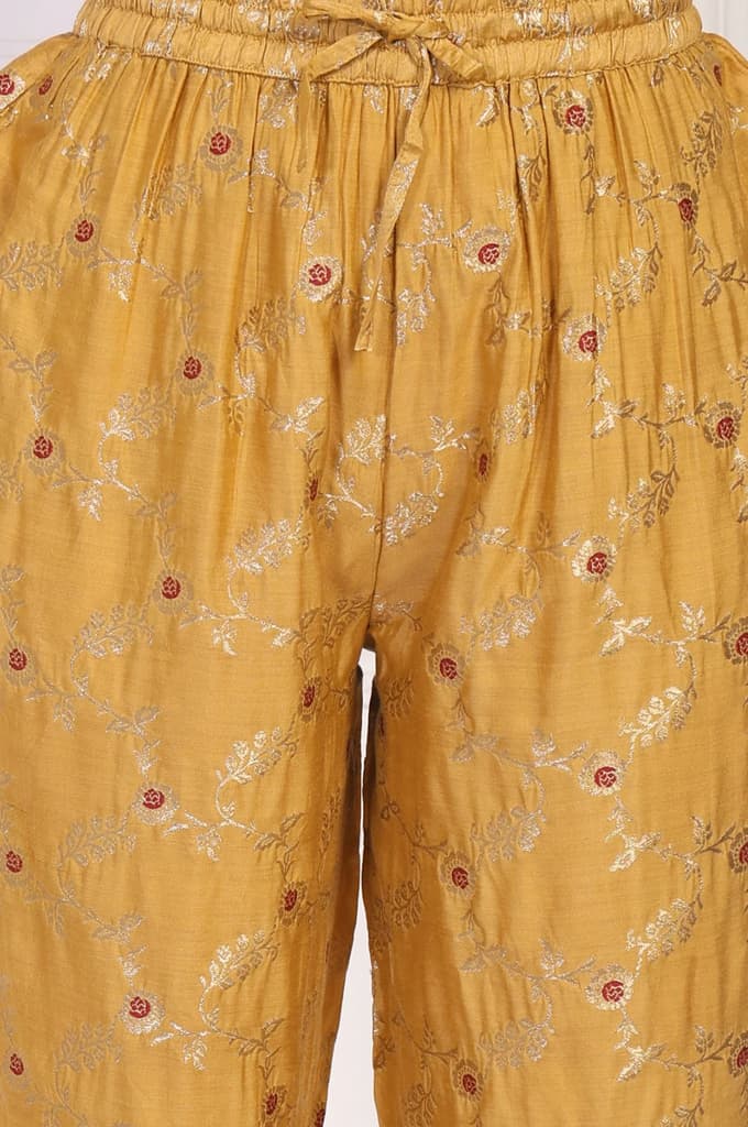 Mustard Jacquard Straight Kurta with Straight Pant and Dupatta Set — photo 8