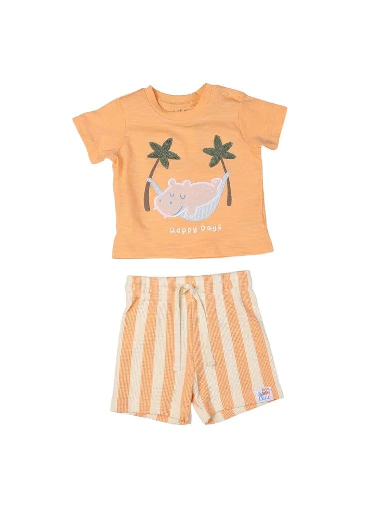 HOP Baby Boys Coral Printed Cotton T-Shirt and Shorts Set — photo 2