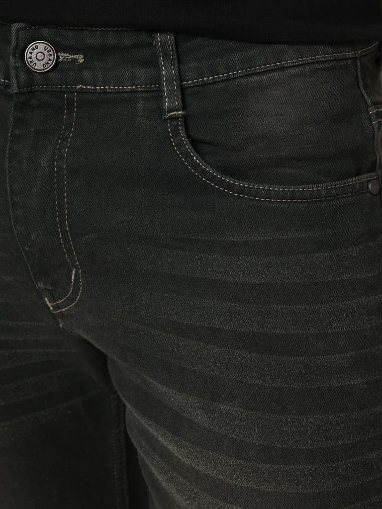 Men's Dark Grey Bootcut Fit Mid Rise Heavy Washed Jeans Stretchable — photo 6