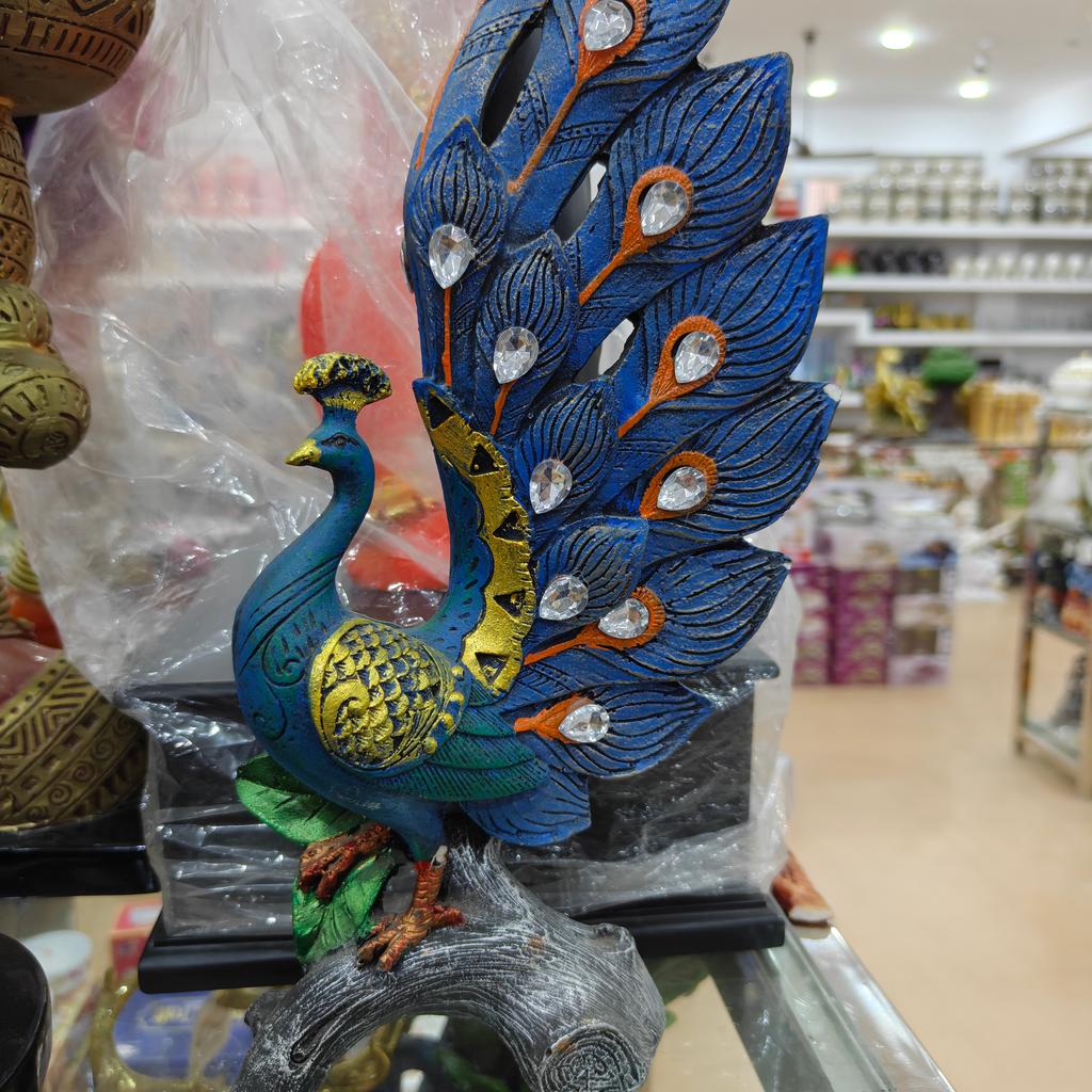 Peacock Feather Statue | Decorative | Wood | Blue