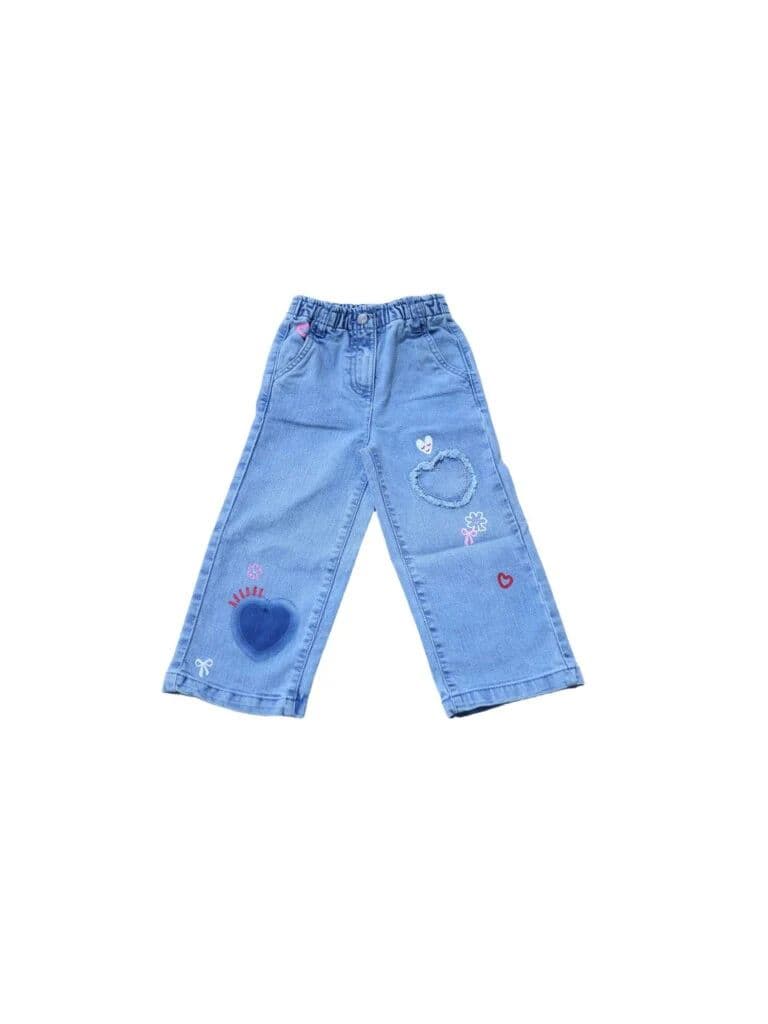 HOP Kids Girls Light Blue Floral Design Wide Leg Jeans — photo 3