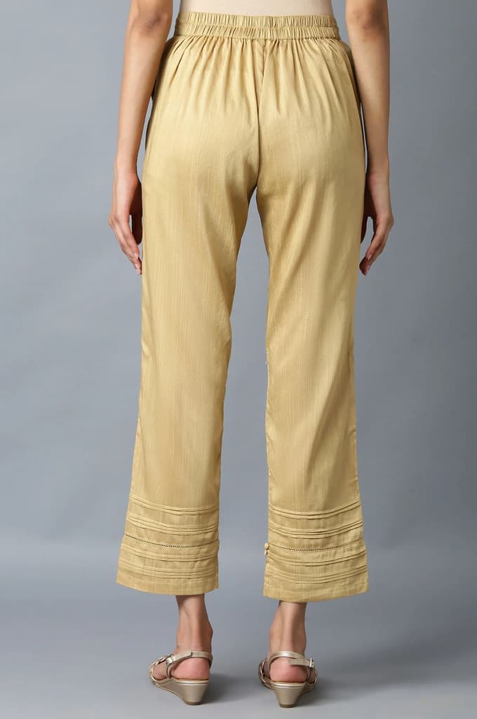 Gold Solid Straight Fit Ankle Length Mid Rise Trousers — photo 2