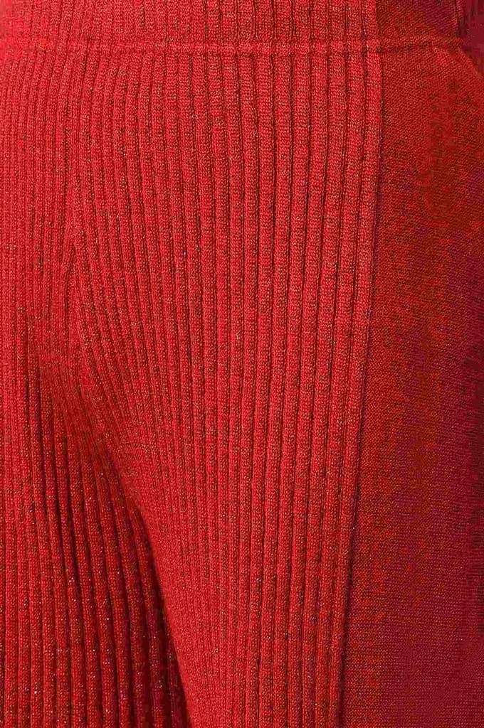 Red Solid Wide Leg Acrylic Palazzo With Elasticated Waist — photo 7