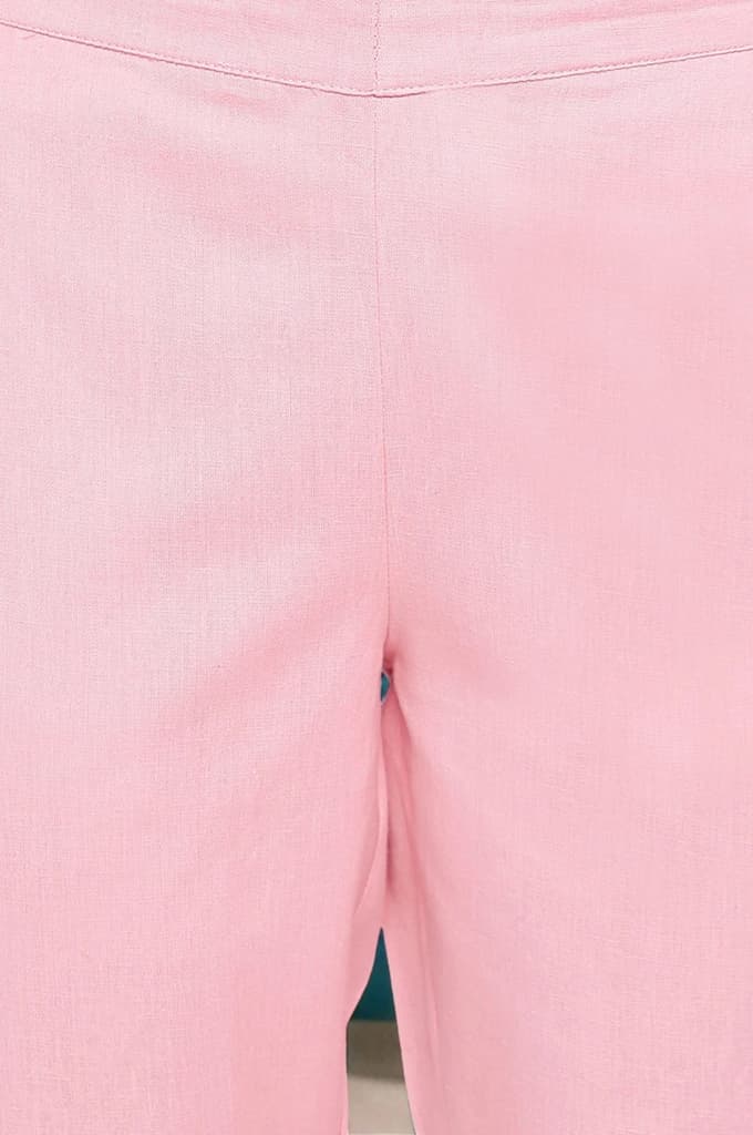 Pink Solid Cotton Flax Trousers in Ankle Length — photo 2