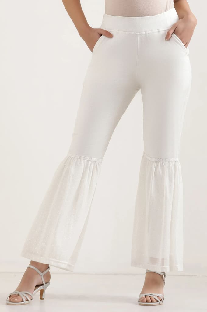 White Glitter Printed Flared Sharara With Elasticated Waist — photo 2