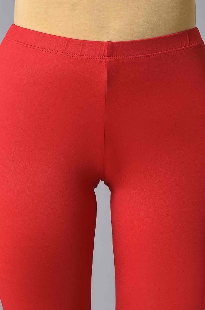 Red Solid Skinny Fit Cotton Churidar With Elasticated Waistband — photo 6