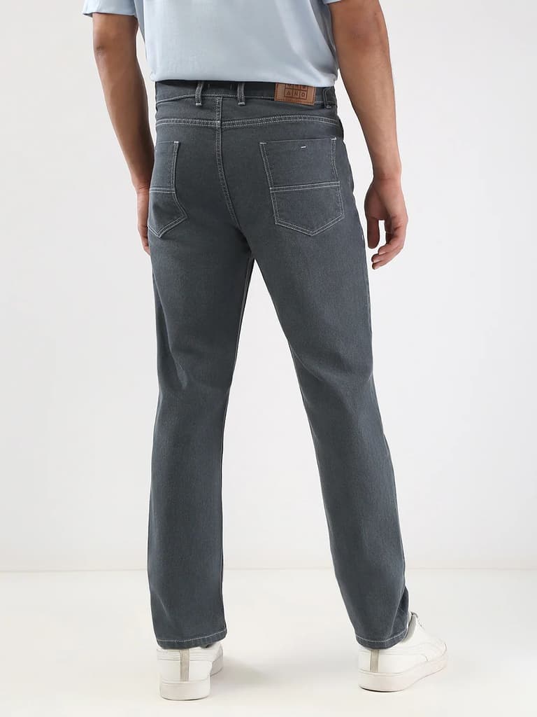 Men's Grey Straight Fit Washed Jeans Stretchable — photo 3