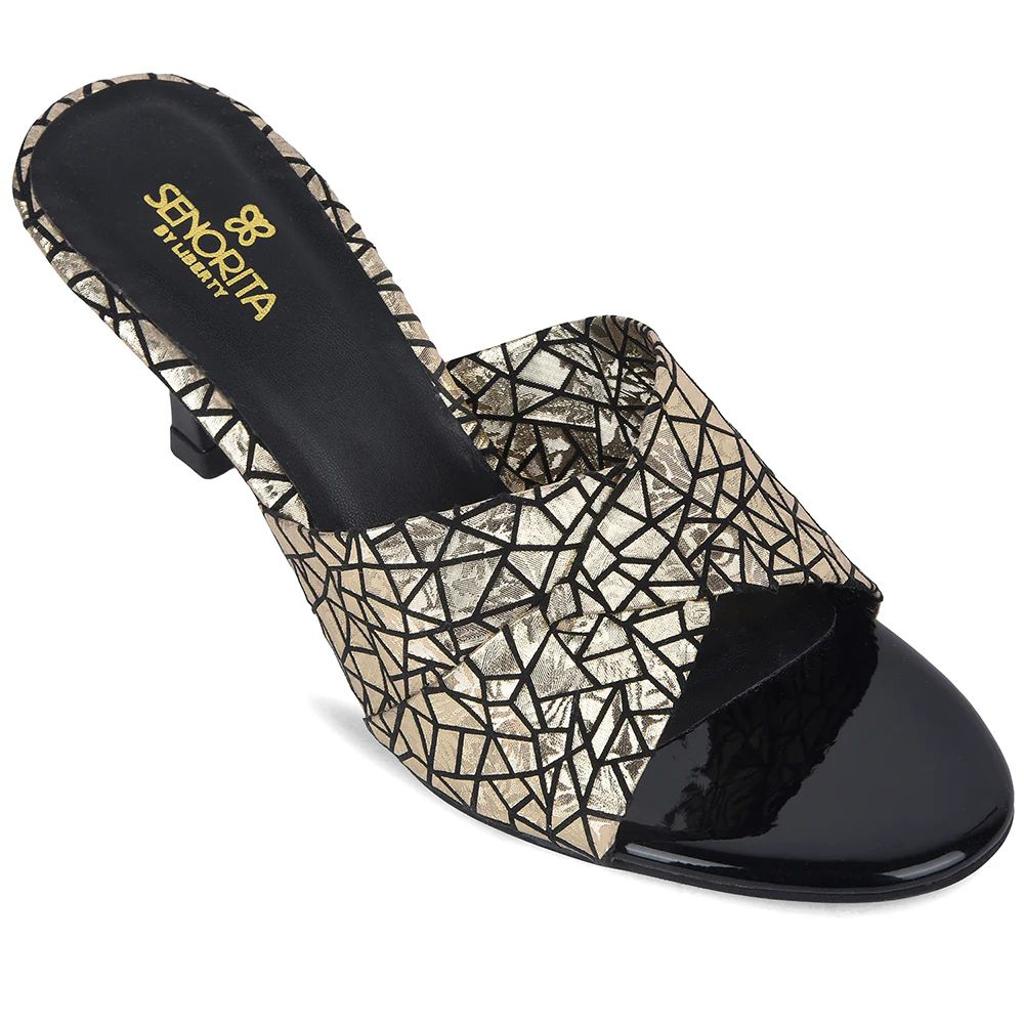 Senorita STY-156E Black Casual Heeled Slippers for Women