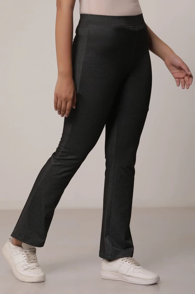 Black Solid Flared Cotton Pants — photo 5