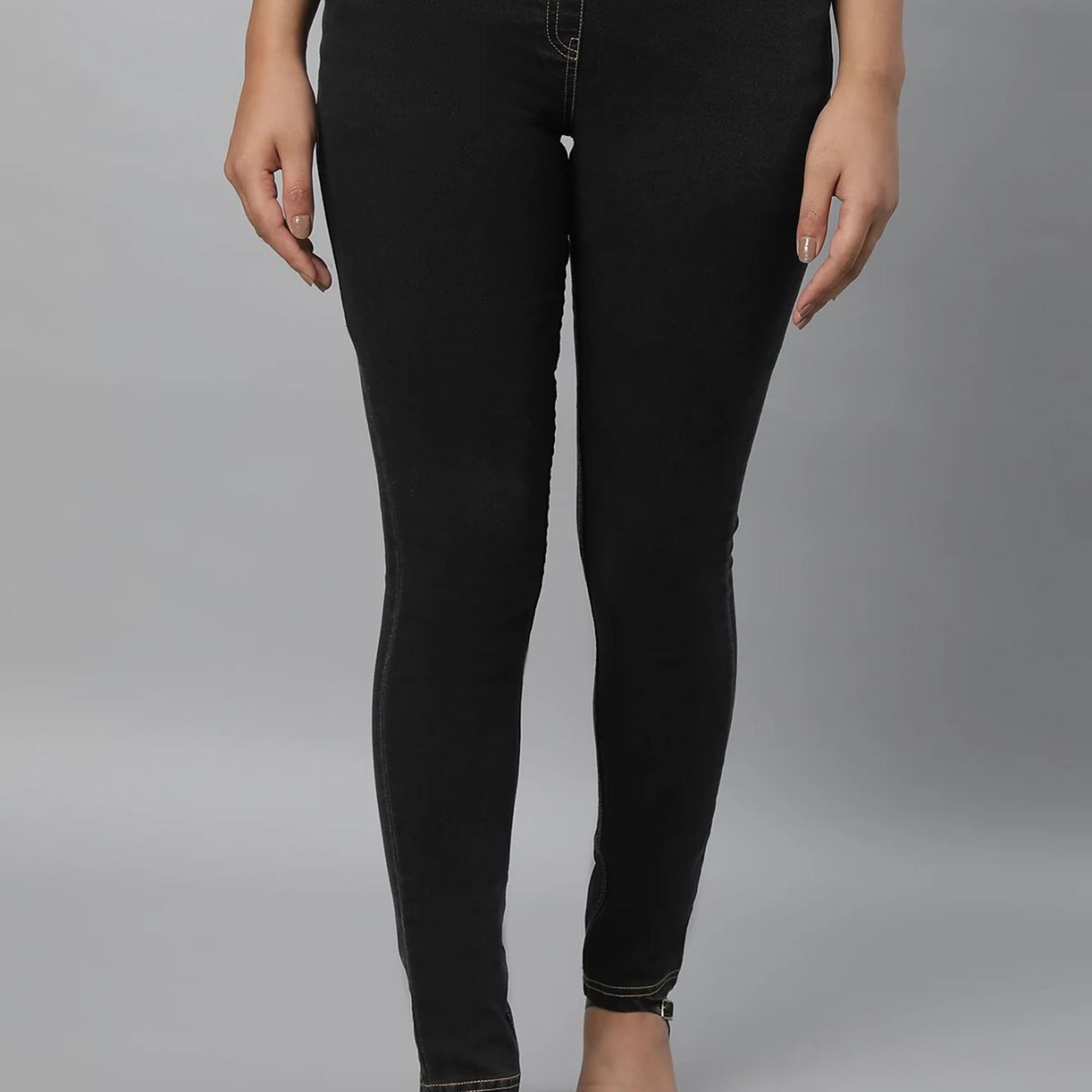 Grey Solid Skinny Fit Denim Jeggings With Slip On Closure