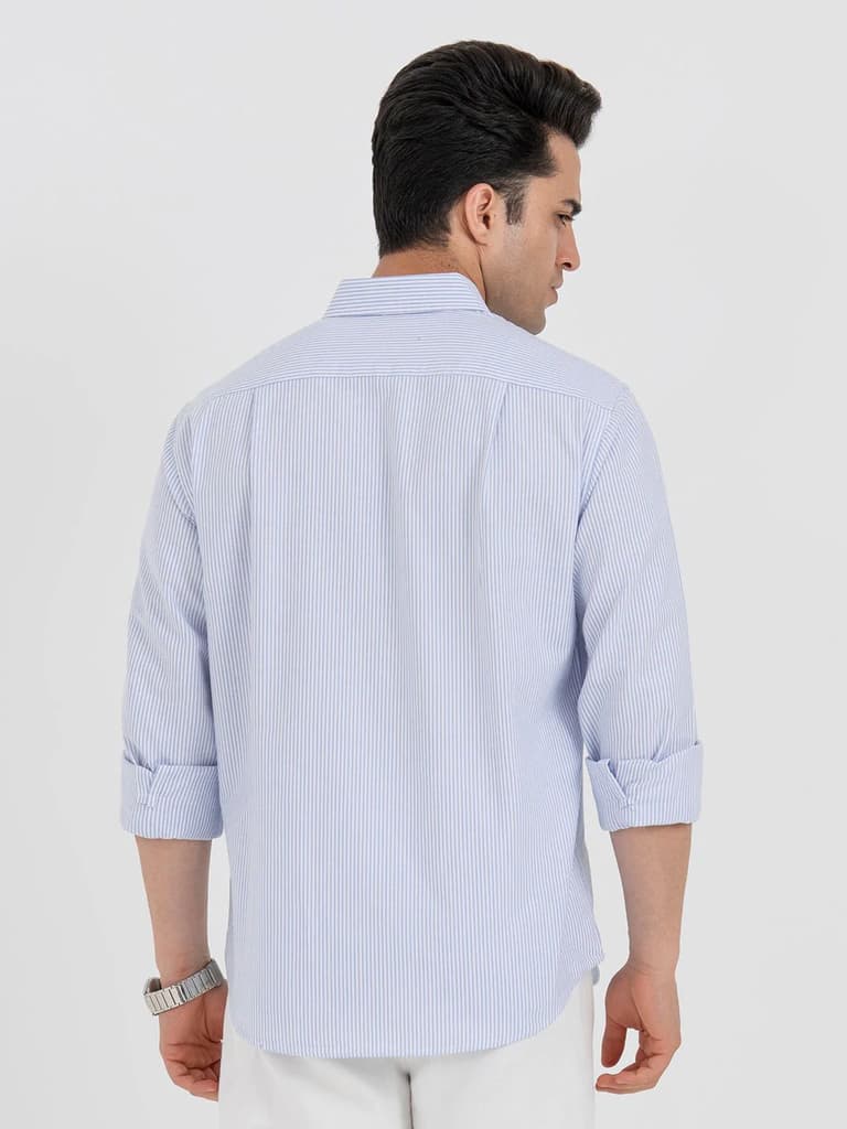 Shirts for Men in Blue | Striped Oxford Full Sleeve Casual Shirt — photo 3