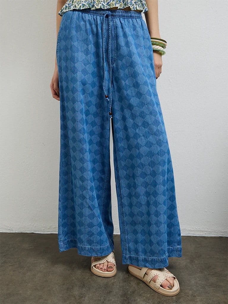 Bombay Paisley Blue Printed High-Rise Cotton-Blend Pants — photo 2