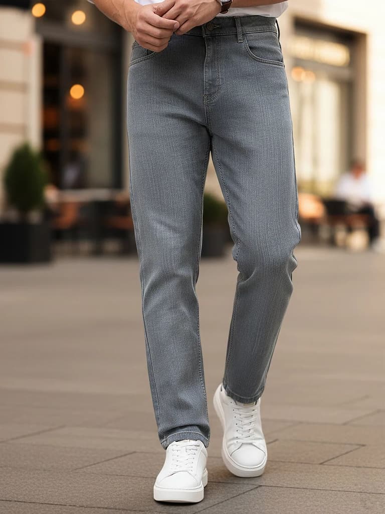 Men's Grey Straight Fit Washed Denim Jeans Stretchable — 28 / Grey