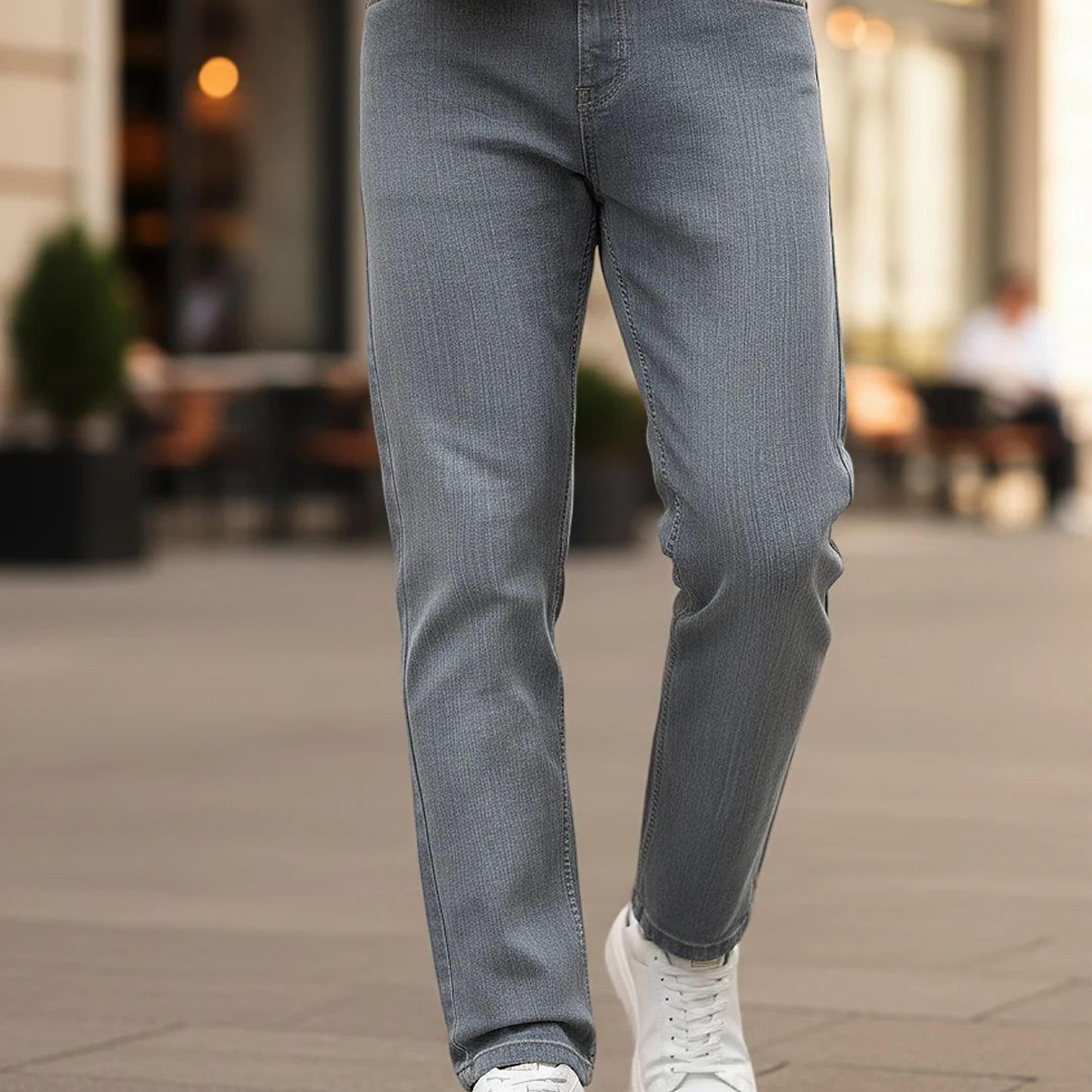 Men's Grey Straight Fit Washed Denim Jeans Stretchable