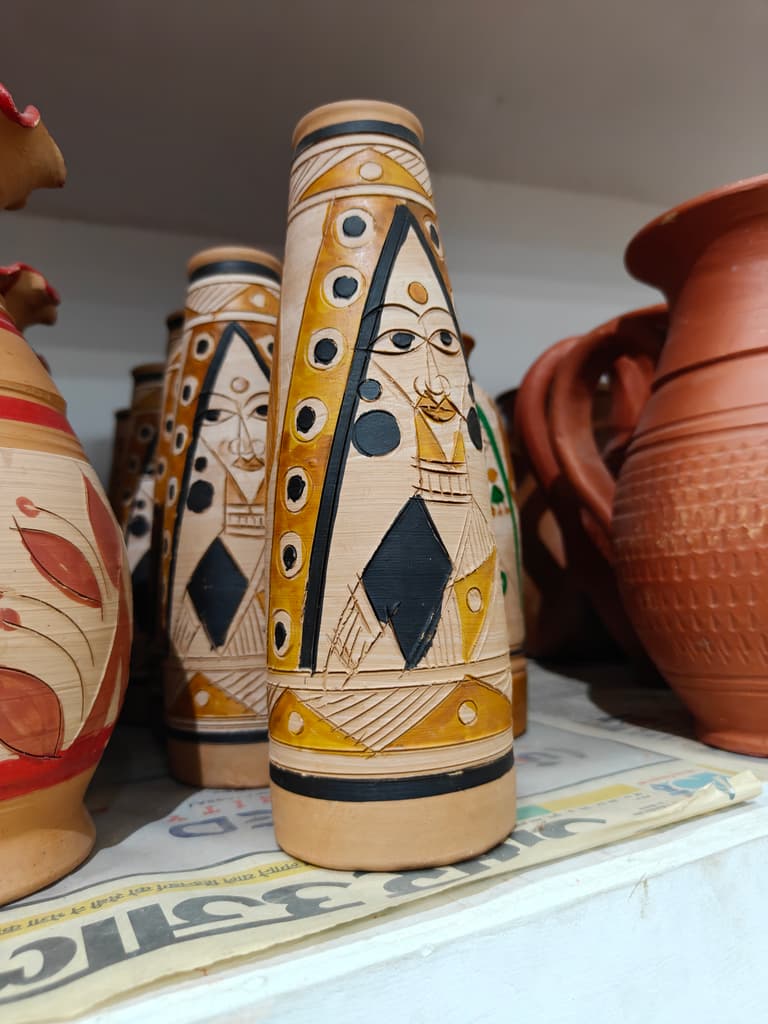 Wooden Vase with Painted Design | Decorative | Brown | Green