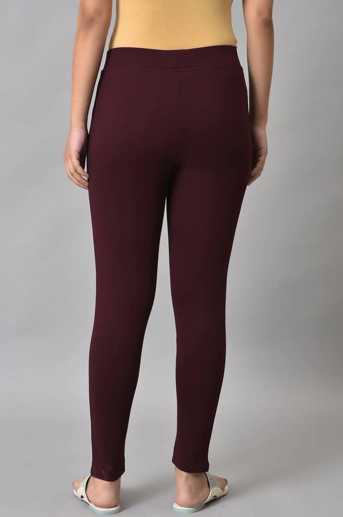 Maroon Solid Skinny Fit Yoga Tights With Elasticated Waistband — photo 2