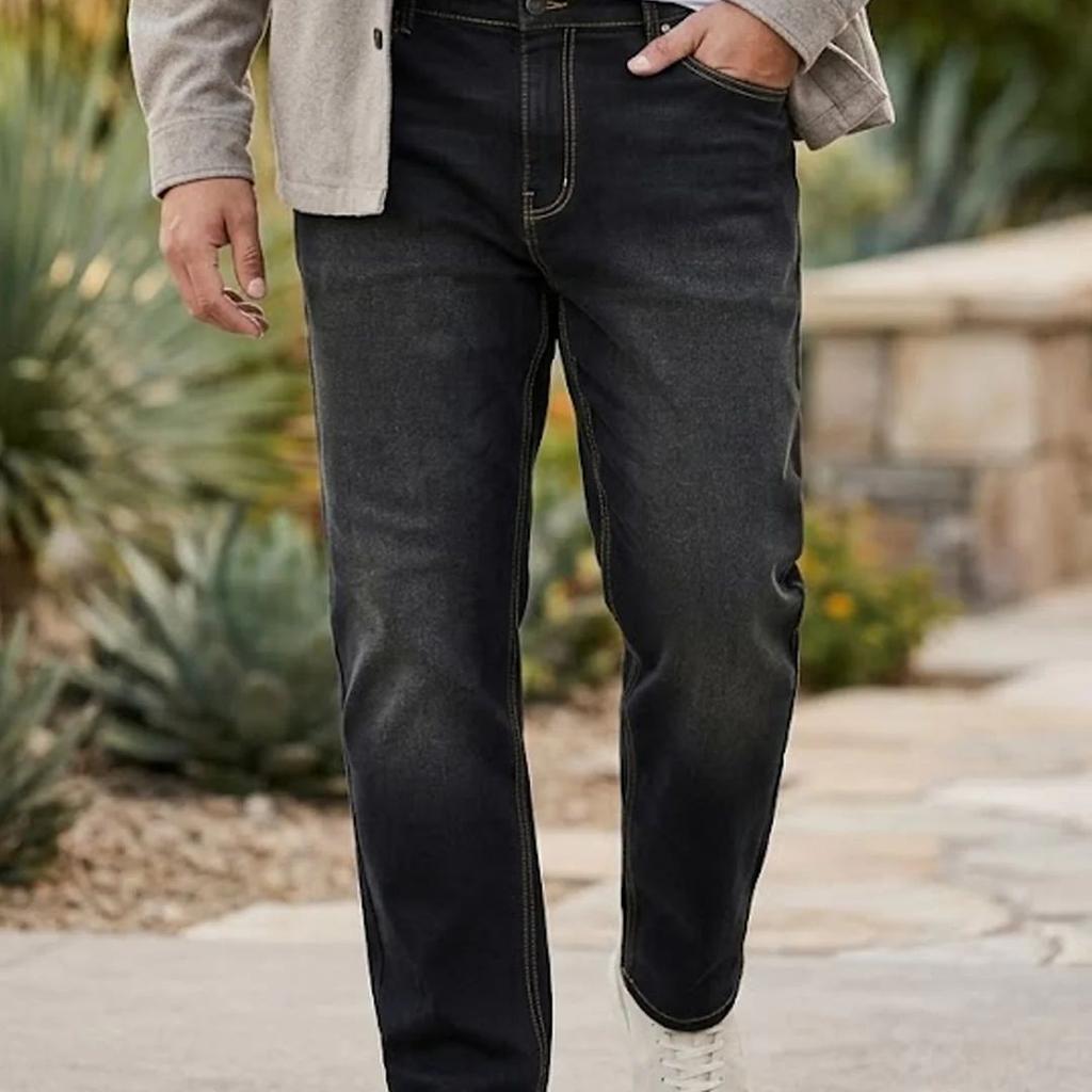 Plus Men's Black Regular Fit Washed Jeans Stretchable