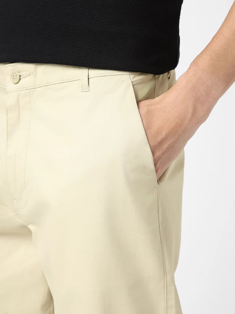 Men's Cream Cotton Regular Fit Casual Chinos Trousers Stretch — photo 5